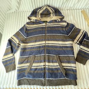 Eddie Bauer Lambswool Hoodie Mens Full-Zip Faux Shearling - Lined Striped Jacket